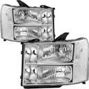 Headlight Assembly Pair Compatible with 2007-2013 GMC Sierra 1500/2007-2014 Sierra 2500HD 3500HD, Replacement Headlamp Chrome Housing Clear Reflector
