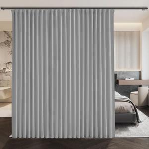 Room Divider Curtains Blackout Soundproof, for Ceiling Track or Rod with Hooks, Extra Wide Curtains Room Separator for Wall Ceiling Mount Track, Privacy Floor to Ceiling Curtain, 1 Panel (Grey)
