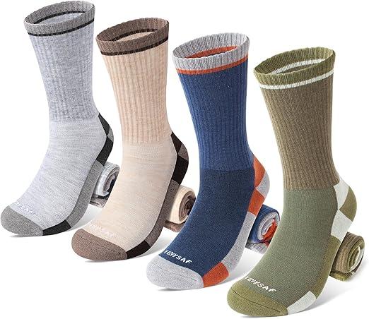 TENYSAF Wool Hiking Socks for Men - Women Lightweight Crew Merino Wool Socks with Cushion for Camping Hunting Work,4 pack