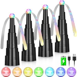 Fly Fans for Tables, Rechargeable Fly Fan Table Top Fan with LED Light, Fly Spinner with Soft Holographic Blades for Picnic, Restaurant, Party, Home, and BBQ (4 Pack), Small
