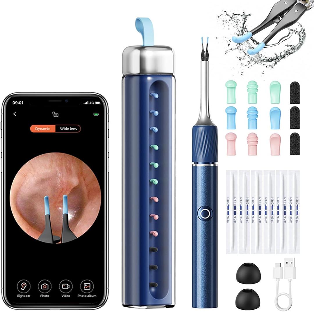 Ear Wax Removal Tool with Tweezers, Ear Cleaner with FHD Camera, Cleaning Earwax Remover Picker Kit with Light 12 Replacement Ear Picks
