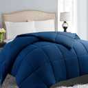EASELAND All Season Queen Size Soft Quilted Down Alternative Comforter Reversible Duvet Insert with Corner Tabs,Winter Summer Warm Fluffy,Navy,88x88 inches (Dark Blue)