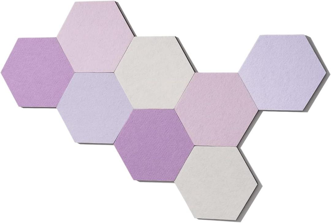 LAJAR 8 Pcs Self Adhesive Felt Bulletin Board Tiles (Large), Hexagon Color Felt Pin Board Wall Tiles for Photos, Pictures, Memos (Pink Large)