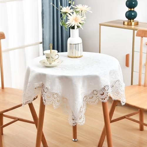 Wolkemer Small Square Tablecloth Elegant White Lace Jacquard Square Doily Tablecloths Table Topper Decoration Cover for Home Dresser Scarf and Table Centerpiece 33 x 33 Inch