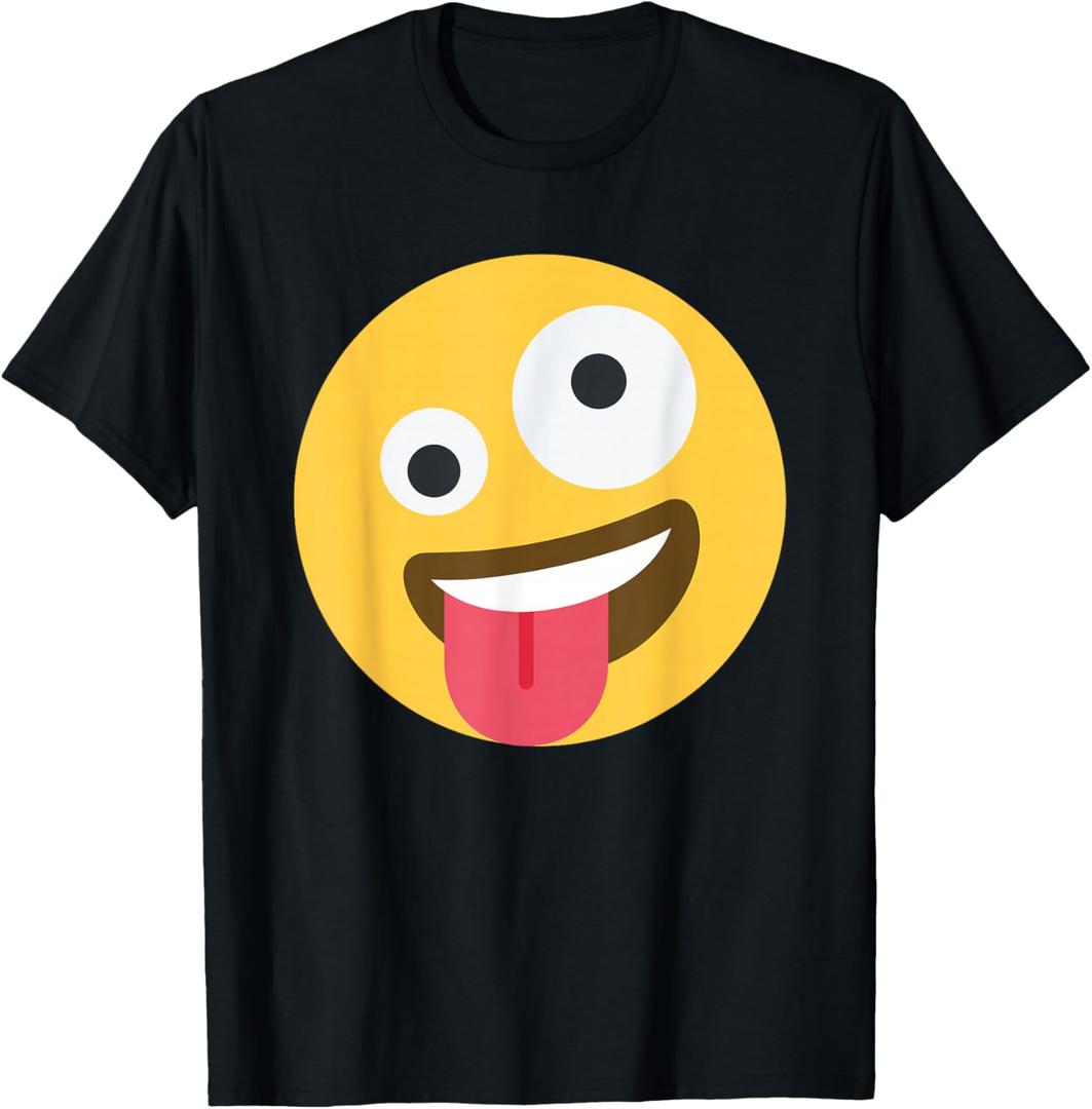 Funny Emoticon Apparel Wild Crazy Eyes Excited Zany Face Emoticon Unisex-Adults & Kids T-Shirt Black Short Sleeve, M