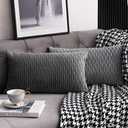 DEZENE Grey Striped Decorative Pillow Cases: 2 Pack 12x20 Inch Original Velvet Rectangular Throw Pillow Covers for Farmhouse Couch (20" x 12" (Pack of 2))