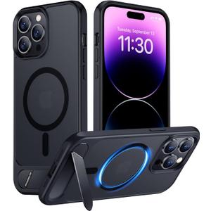 Temdan Magnetic Compatible with iPhone 14 Pro Max Case, [Built-in Invisible Kickstand][Compatible with MagSafe] [Military Grade Shockproof] Slim Translucent Matte Phone Case for iPhone 14 Pro Max 6.7" (Black)