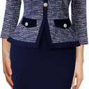 VFSHOW Womens Square Neck Buttons Peplum Cocktail Party Work Office Business Bodycon Pencil Dress, Blue Tweed + Navy, XS