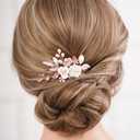 Missgrace Bridal Hair Accessories: Crystal Pearl Leaf Rhinestone Hair Comb, Gold Flower Side Clips for Brides and Women (Rose Gold Pink)
