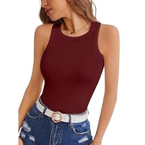 Womens Tank Tops Crew High Neck Sleeveless Ribbed Shirts Slim Fitted Top Summer Basic Casual Blouses Tee (XL, Crop Black)