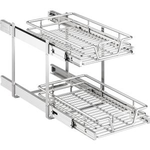 2-Tier Kitchen Cabinet Pull Out Shelf and Drawer Organizer Slide Out Pantry Storaqe Basket in Multiple Sizes (14" W x 21" D)