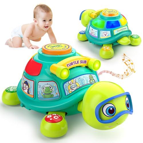 ToddlerCley Musical Turtle Baby Toys 6-12 Months, Bilingual Educational Crawling Toys 7 8 9 10 Months, Light up Infants Tummy Toy with Sound, Number, Letters, Gifts Present for Baby 4-12 Month