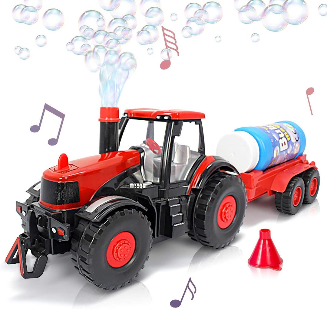 ArtCreativity Bump & Go Bubble Blowing Farm Tractor Toy Truck with Lights & Sounds, Toddler Outdoor Toys - Funnel & Bubble Solution Included - Farm Toy Tractor for Boys Girls Ages 1-5+ Years Old