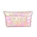 Hiroyuki Iridescent Makeup Bag, 14 inches Cosmetic Bag, Large Capacity Travel Pouch (Face, pink)