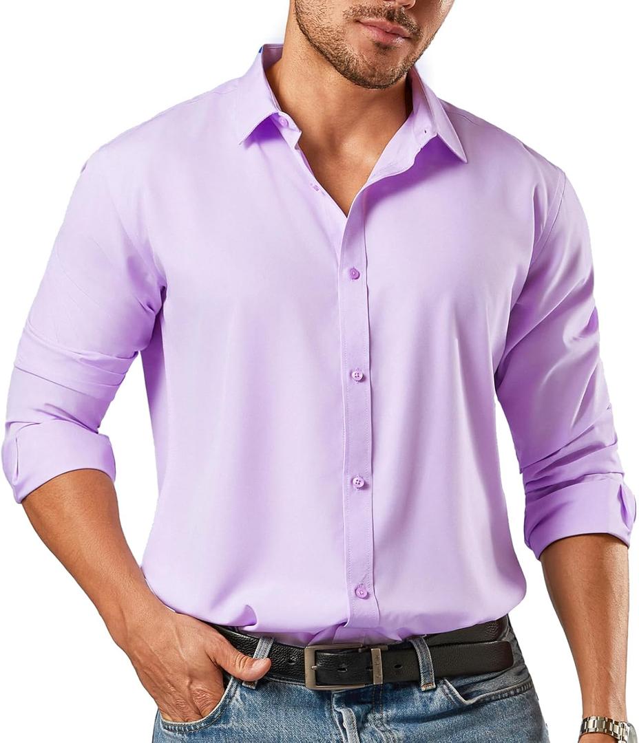 Dress Shirts for Men Big and Tall(XL Big-6XL Big Tall) Button Down Long Sleeve Tuxedo Business Casual Collared Shirt (Purple, XXL)