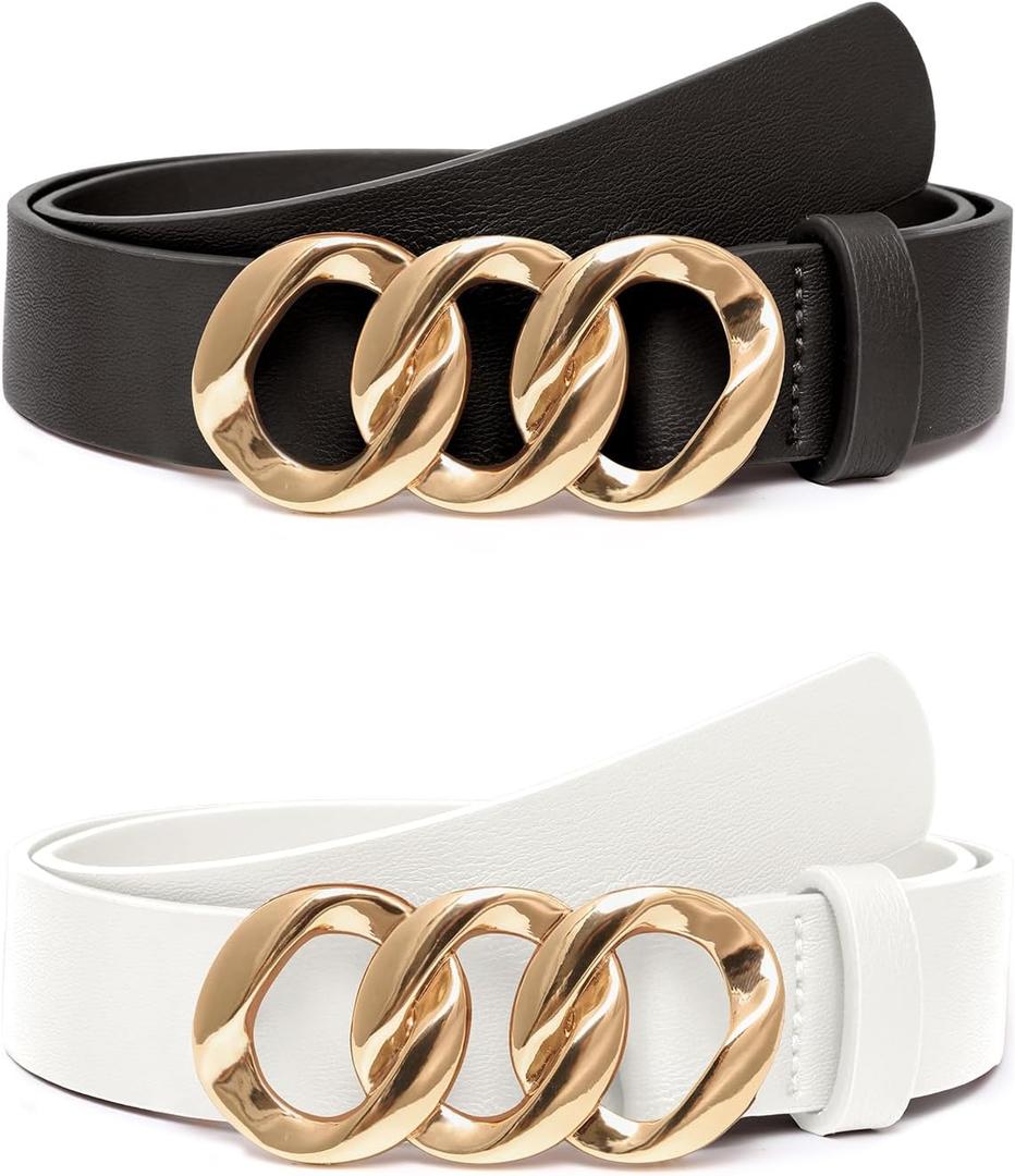 Bbonlinedress Womens Waist Belts for Jeans Pants Dresses Fashion Ladies Leather Belts with Gold Buckle