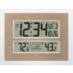 La Crosse Technology 512-14937-INT Atomic Digital Wall Clock with Temperature & Forecast in White/Champagne