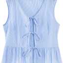 Avanova Tie Front Tops for Women Striped Peplum Tank Top V Neck Sleeveless Ruffle Hem Summer Blouse Blue Medium (Blue, M)