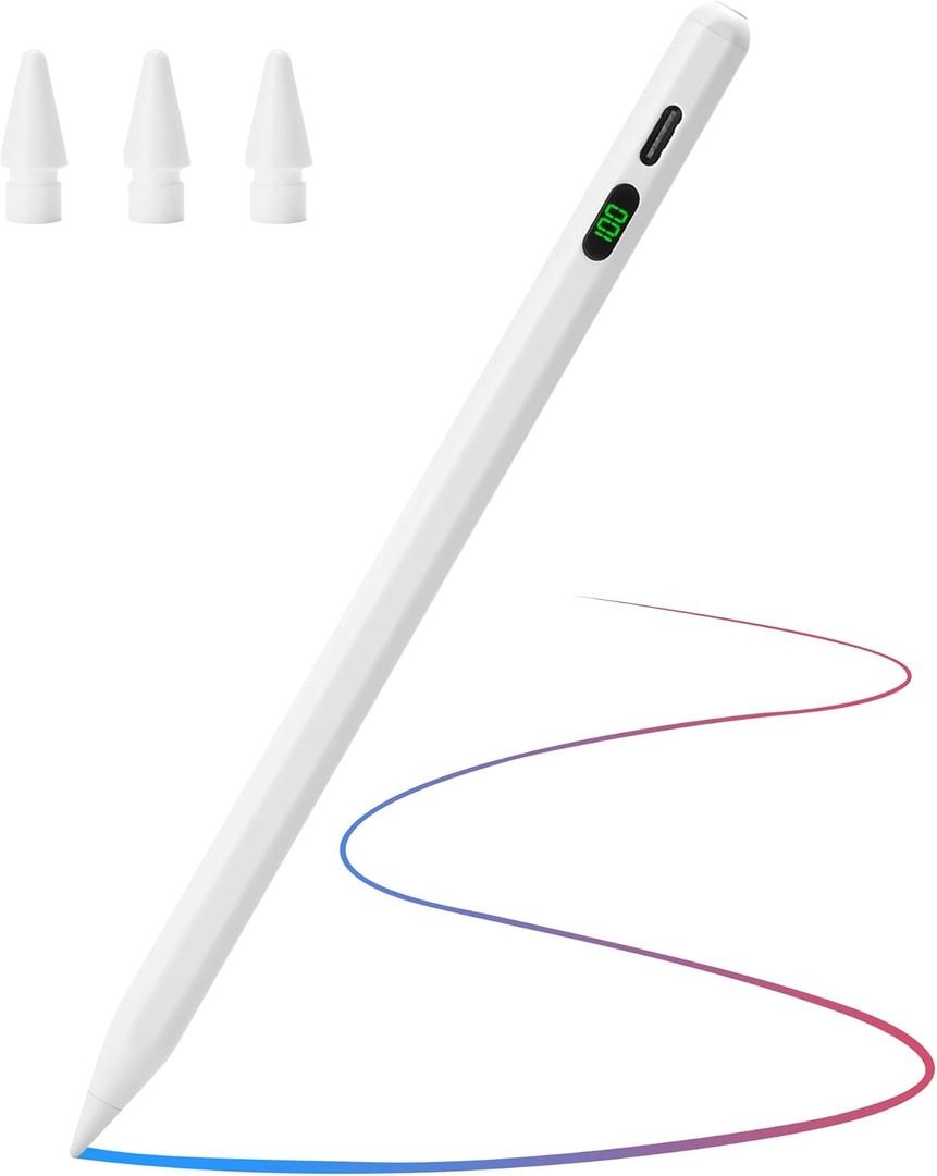 Pencil for Apple, Tilt Sensitivity Palm Rejection, Stylus Pen for iPad A16 11/10/9/8/7/6 Generation, iPad Pro 12.9"/13in/11-inch M4, iPad Air M3/M2/5/4/3, iPad mini 6/5 Gen Fast Charge (White)