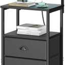 Bedside Tall Nightstands with Charging Station, LED Bedside Table for Bedroom - 3 PU Fabric Drawers, Hooks, Black