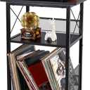 Black Record Player Stand with Vinyl Storage Up to 100 Albums,3 Tier Vinyl Record Storage Table with Extended Desktop,Turntable Stand Records Shelf Side End Table for Living Room Bedroom