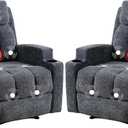 Phoenix Home Manual Recliner Chair Set of 2 with Massage and Heat, Ergonomic Overstuffed Breathable Fabric Recliner Single Sofa with 2 Cup Holders, Living Room Lounge Recliners on Clearance, Dark Gray