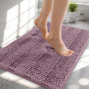 OLANLY Thick Bathroom Rugs 24x16, Extra Soft Absorbent Chenille Striped Bath Rugs, Rubber Backing, Machine Wash Dry, Bath Mats for Bathroom Floor, Tub and Shower, Home Decor Accessories, Deep Plum