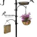 Upgraded Bird Feeding Station Kit,Deck Railing Mounted Birds Feeder Pole for Balcony with 3 Hooks,Bird Bath,Metal Mesh Tray and Suet Cage,Multi-Design Style,Used for Plant Hanger