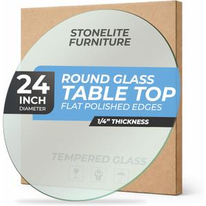 24" inch Round Tempered Glass Table Top - 1/4 inch Thickness & Flat Polished Edge - Clear Surface & Scratch Resistant - Ideal for Dining Room, Kitchen, Side, Office, Patio & Round Coffee Tables