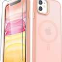 for iPhone 11 Case, Matte Magnetic Phone Case with 1 Screen Protector, Compatible with Magsafe, Translucent Frosted Slim Shockproof Protective Cover for iPhone 11 6.1 inch, Pink