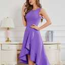 DRESSTELLS Women's Cocktail Party Formal Wedding Guest Church Modest Prom Long High Low Evening Dress (Purple, M)