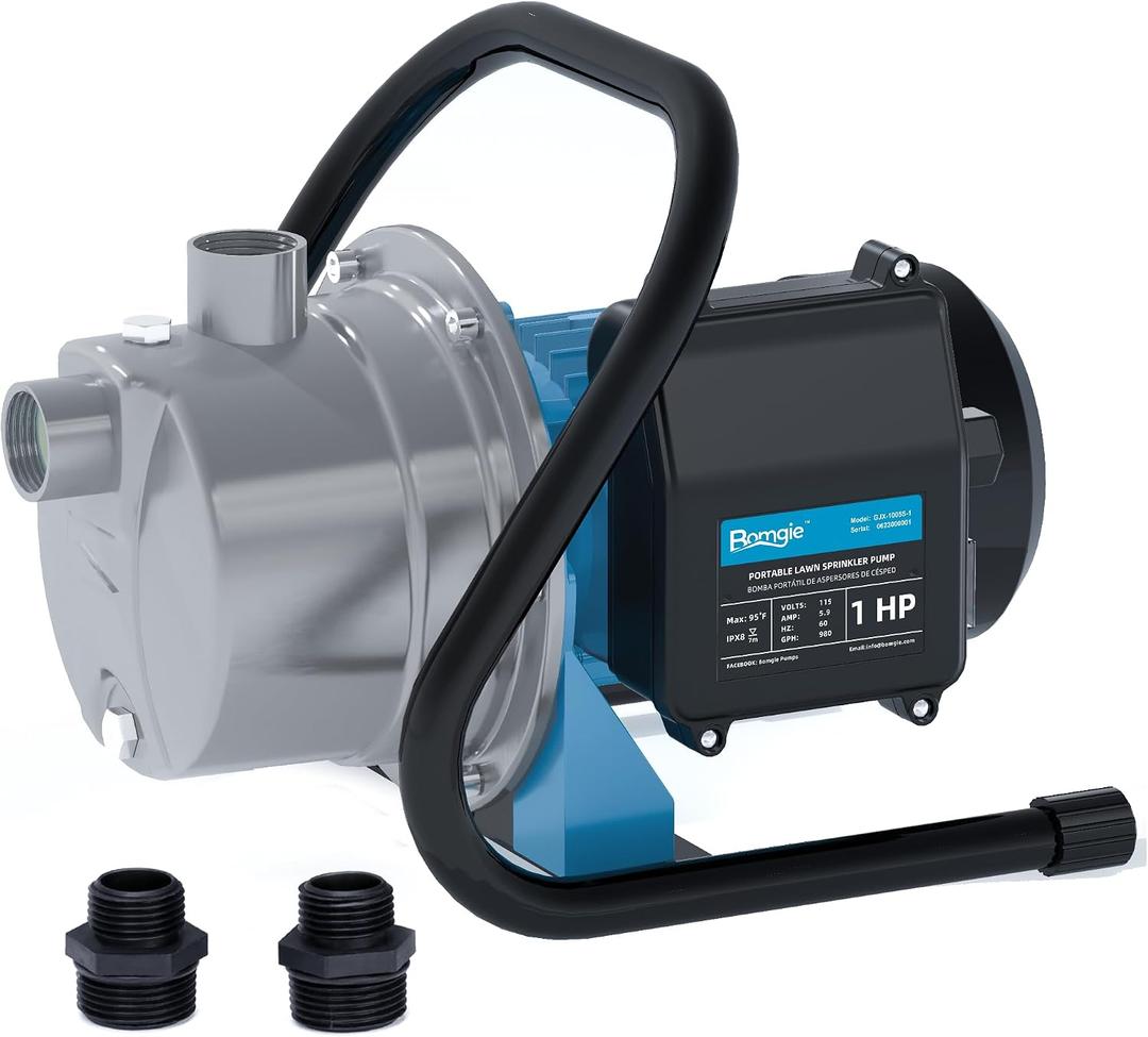 1 HP Portable Shallow Well Pump, Small Water Transfer Garden Pump, 980GPH Sprinkler Booster Electric,115V Self Priming Draining Irrigation for Lawn Fountain
