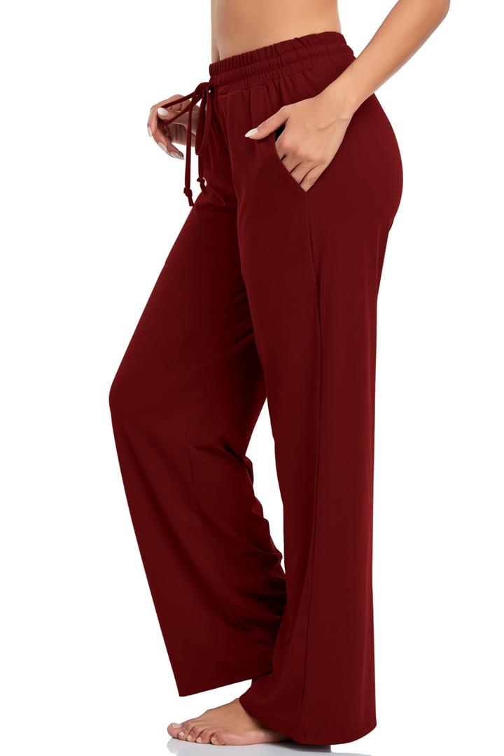 ADANIKI Sweatpants Women Yoga Pants with Pockets for Women Pajamas Work Pants Wide Leg Drawstring Pants for Women's Lounge (Jujube red, Large)