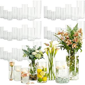 48pcs Glass Cylinder Vases for Centerpieces,Clear Flower Vases for Wedding Decorations and Indoor Home Decor, Hurricane Candle Holder for Table Shelf, Party