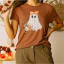 Halloween Shirts for Women Spooky Season T Shirt Cute Ghost Graphic Fall Tee Top (M)