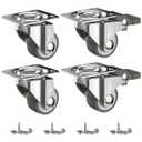 1" Low Profile Casters Wheels for Furniture Small casters Soft Rubber Caster Swivel with Locking Top Plate Castors 110 Lbs Load Capacity Casters Set of 4 Rolling Smooth (2 with Brake and 2 Without)
