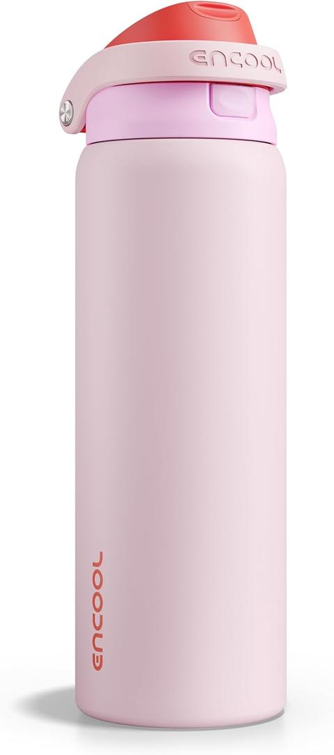 ENCOOL Leakproof Insulated Water Bottle with Straw Dual-Sip Water Bottle Bag-Safe Design for Work, Commute & Gym Keeps Drinks Cold All Day, 32 oz, Lychee Pink