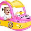 iGeeKid Inflatable Baby Pool Float with Canopy, Safty Seat for Infant Baby Swim Float Rings Car Shaped Swimming Pool Floaties for Babies Toddler Age of 18-36 Months (Pink)