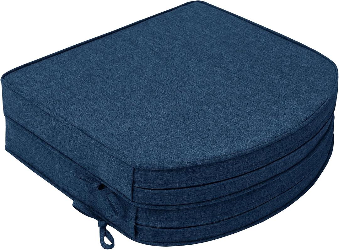 Outdoor Chair Cushions, Fade-Resistant & Water-Resistant, D Shaped Patio Furniture Seat Chair Pads Replacement with Ties, Non-Slip Bottom, Removable Cover, Set of 2, 17 x 16 Inch, Navy Blue, 17" x 16" 2 Pack