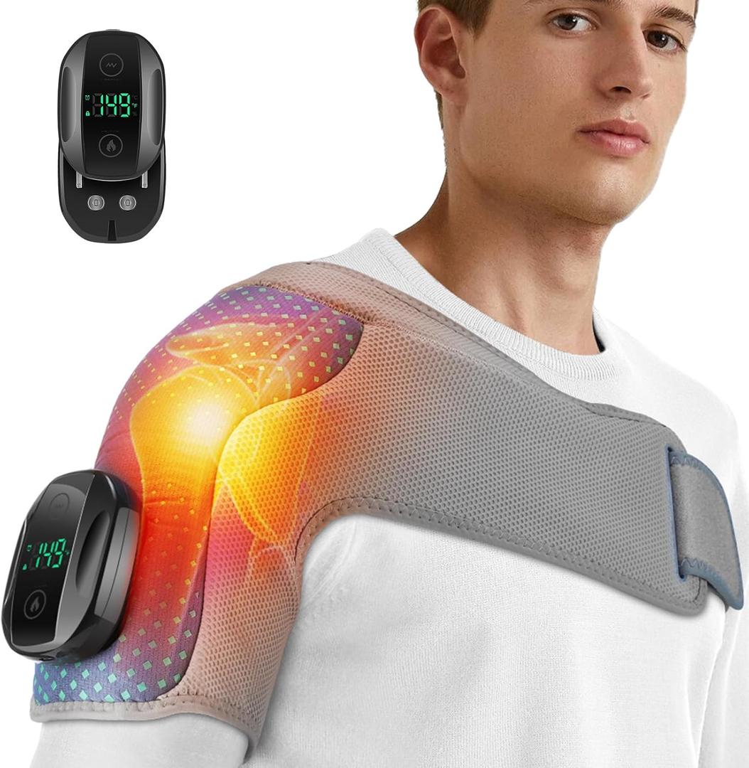 Cordless Shoulder Heating Pad with Massage for Shoulder Pain Detachable Controller Heated Shoulder Massage Heating Pad for Shoulder with 6 Heats 3 Vibrations