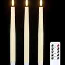 GenSwin Flameless Taper Candles with Remote Timer, Real Wax LED Flickering Candlesticks Battery Operated 3D Wick for Wedding, Party, Home(Ivory, 9.84", Set of 3) (Taper-3)