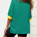 BTFBM Womens Oversized T Shirts Dressy Casual Short Sleeve Summer Tops Crew Neck Color Block Blouse Loose Fit Basic Tee (Green, L)