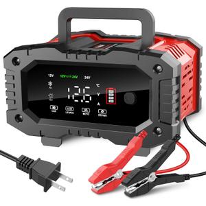 YONHAN Battery Charger 20A 12V 24V LiFePO4 Lead Acid Portable Car Battery Charger 8-Stage Trickle Charger Smart Battery Maintainer w/Temp Compensation for Car Truck Motorcycle Lawn Mower