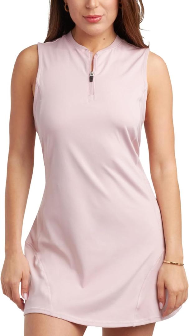 Spyder Womens Athletic Dress - Sleeveless Tennis Dress with Pockets, Quick-Dry Quarter Zip Golf Dresses for Women (S-XL) (Lilac)