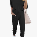 PRETTYGARDEN Women's Two Piece Lounge Sets 2025 Spring Summer Jogger Pants Vacation Outfits Travel Airplane Matching Clothes, Medium 