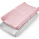 TILLYOU Changing Pad Cover Set in Soft Jersey Material Diaper Changing Pad Cover Girl - Fits 32"/34''x16 Contoured Pad for Babies,Peachy Pink & Lt Gray