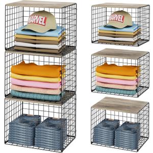 Widened & Heightened Closet Organizers And Storage Shelves With Top Board, Set of 3 Stackable Closet Shelf Organizer Storage Bin Basket For Clothes Sweaters,Space-saving, Sturdy,Wider Higher Size (Black)