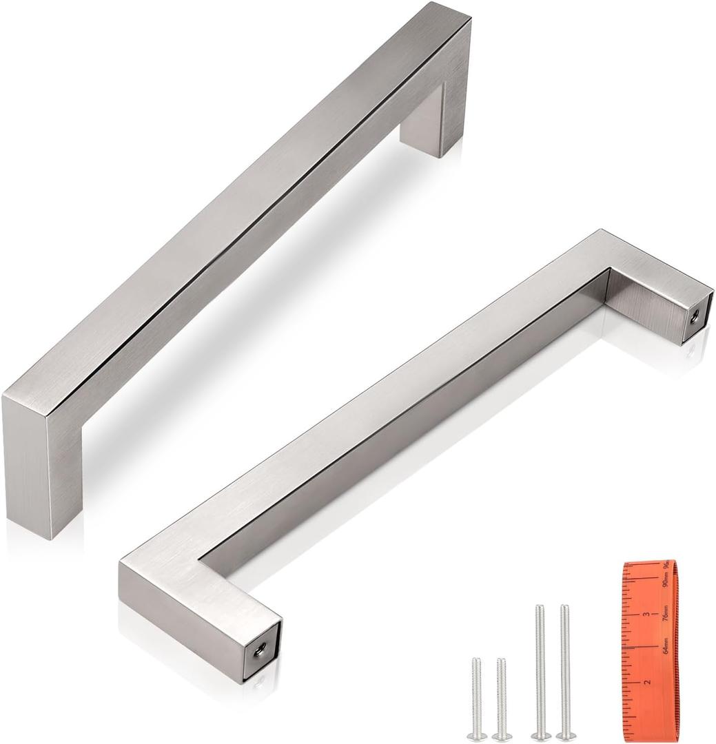 KNOBWELL 20 Pack| 5 inch Square Kitchen Cabinet Handles, 128mm Brushed Nickel Cupboard Pulls, Dresser Drawer Knobs and Pulls Bathroom Cabinet Handles