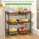 3-Tier Rolling Pantry Floor Organizer Cart with 6 Detachable Baskets, Metal Wire Fruit Basket Stand with Wheels, Kitchen Storage Cart for Fruit Vegetables, Snack Cart for Pantry Kitchen Living Room