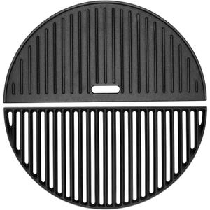 18" Half Moon Cast Iron Cooking Grates for Kamado Joe KJ-23RHC Classic II KJ23NRHCI Classic III KJ23RH Classic I Reversible Griddle for Stand-Alone Classic Large Big Green Egg Kamado Grill Replacement